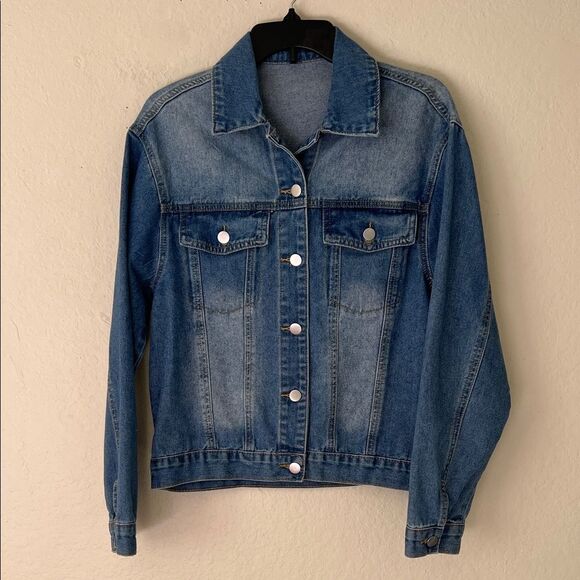 Like New! Blue Denim Jacket with 'LOVE' Embellishment Size and Brand Unknown - Picture 5 of 13